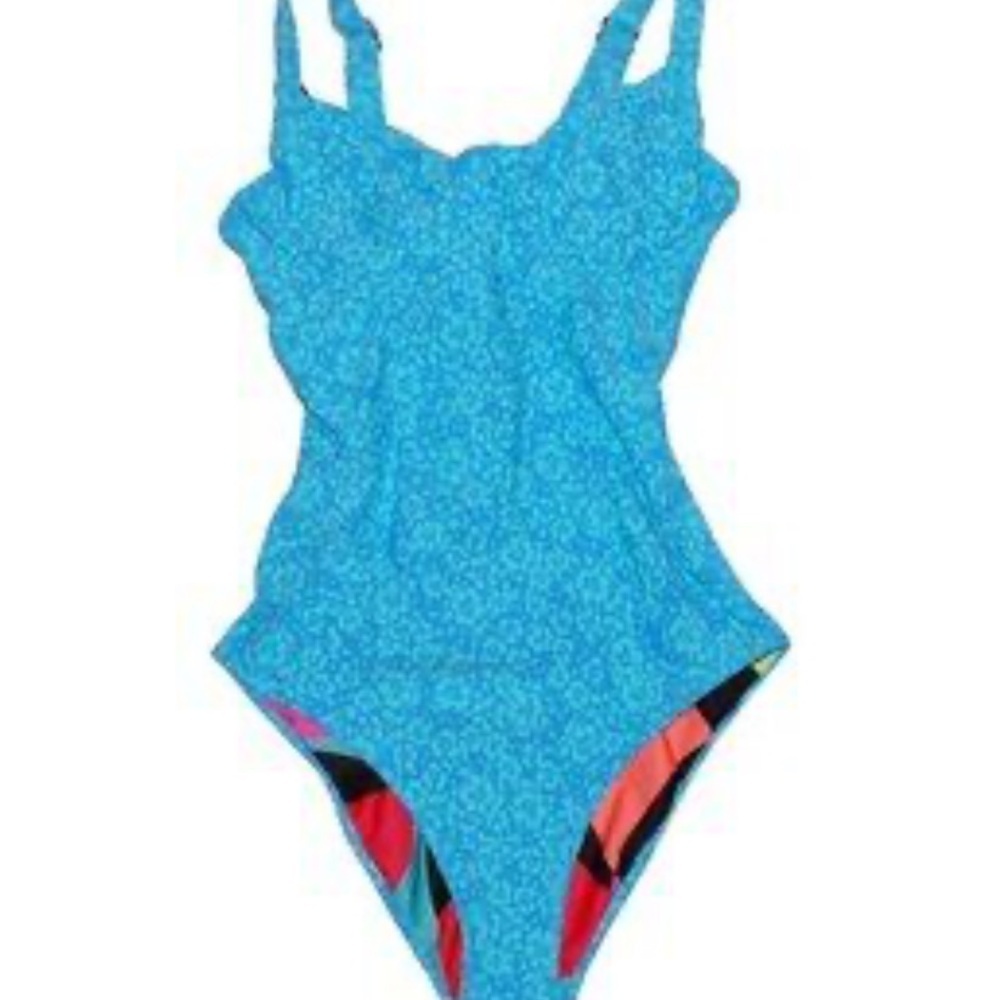 Maaji Blue One-Piece Swimsuit with Multicolor Liner Reversible Size Large